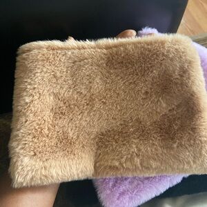 Tan color Rabbit fur type clutch purse